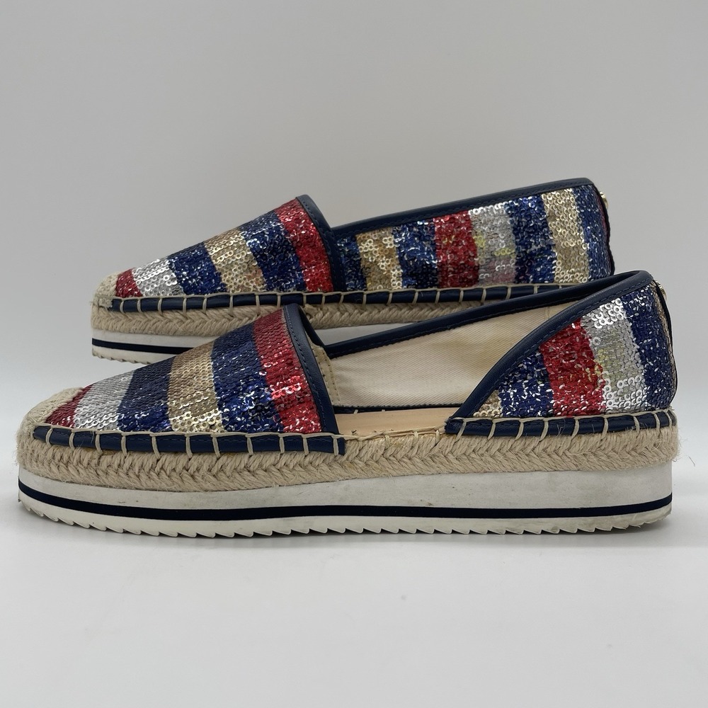 Tommy Hilfiger Womens 6.5 Shoes Flats Corliss 2 American Flag Sequin Espadrille